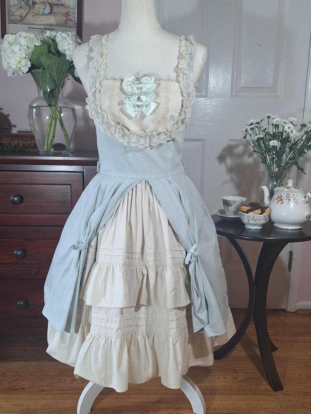 🤍 Innocent World Mint & Ivory Layered Pinafore OP – Corset Back Classic Lolita